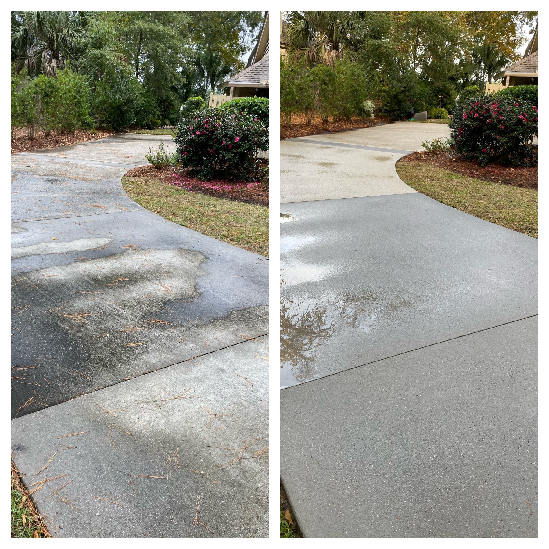 Pressure washed driveway before & after result