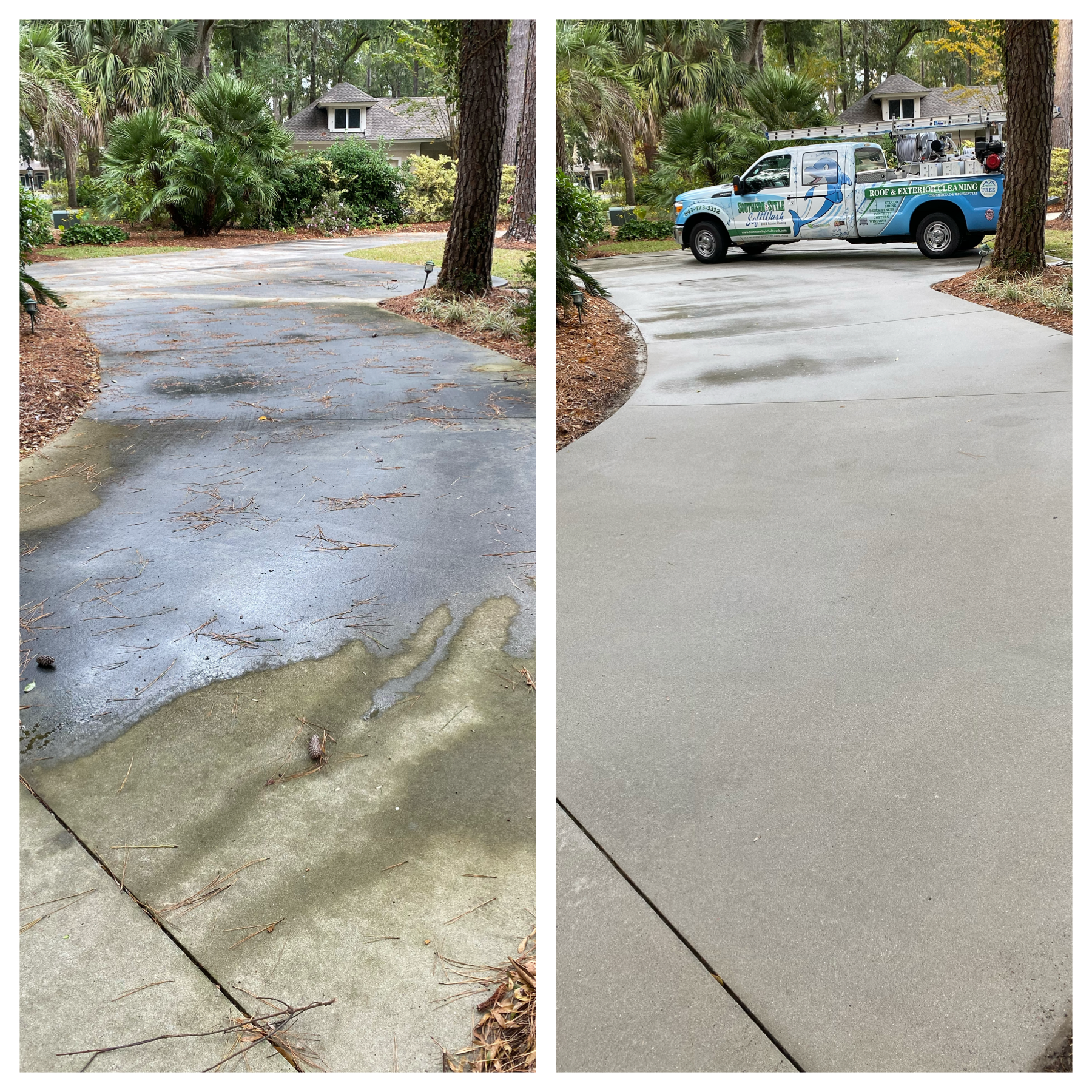 Before and After Mold and Algae Removal From Driveway in Bluffton SC